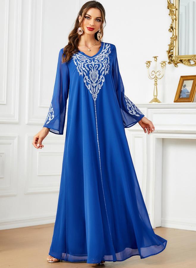 Take Two Women Embroidered V Neck Jalabiya with Hijab - Image 5